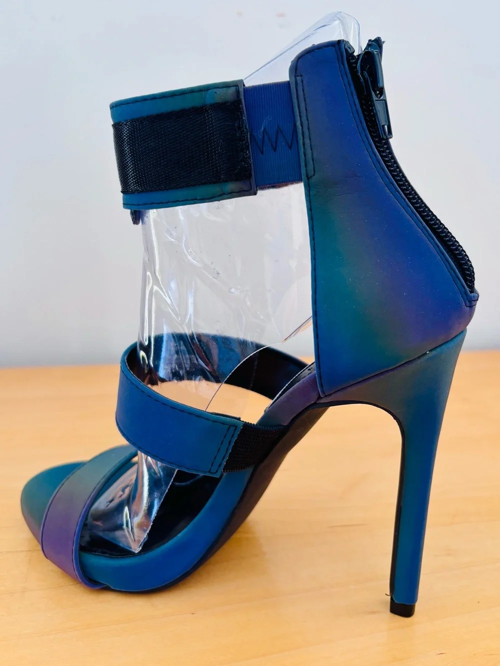 Steve Madden Rainbow Reflective Iridescent Stiletto Heels with Buckle, Size 6